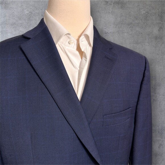 Ralph Lauren Men's 46R Navy Wool Blend Blazer Sport Coat 2-Button Jacket Plaid - Picture 4 of 15